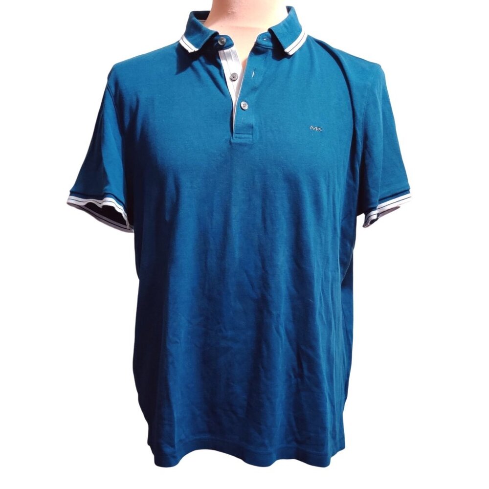 Michael Kors L Navy Blue Polo Shirt Collar Tipped Trim Classic Fit Cotton Preppy